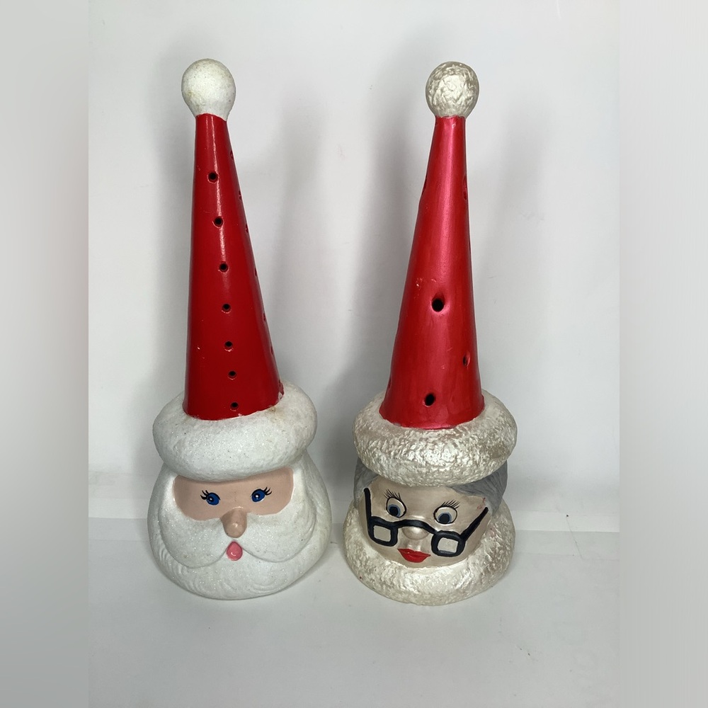 Vintage Christmas Ceramic Mr & Mrs Santa Claus Heads 13”